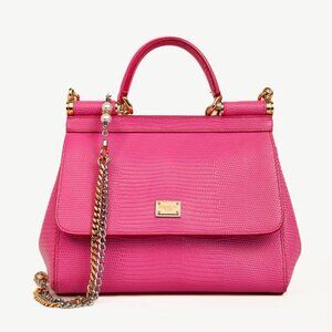 Dolce & Gabbana Miss Sicily Small Pink Iguana-Embossed Chain Satchel